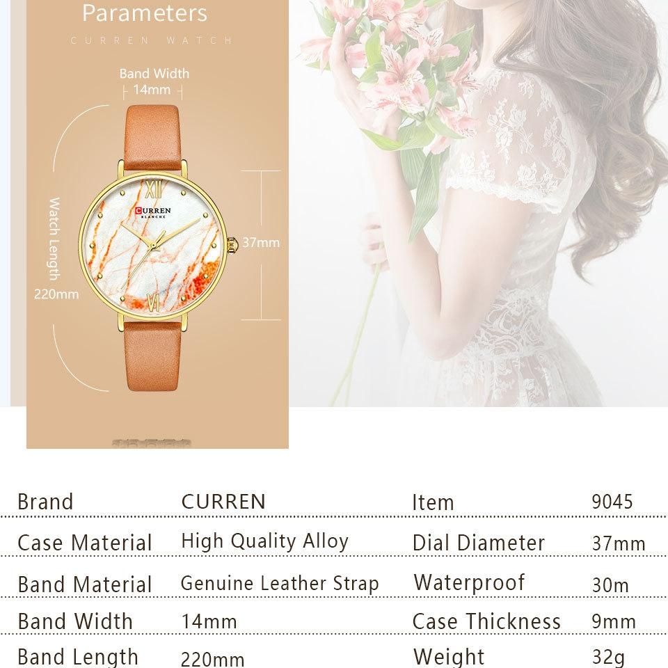 CURREN Kadın İzle Su Geçirmez Moda Trendi Öğrenci Kadınlar için Basit Ultra-ince Kuvars İzle