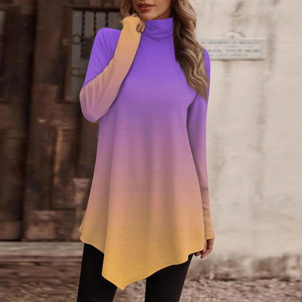 Women's Casual Everyday Tops Long Sleeve Turtleneck Fashion Print Shirt Tops T Shirt Pullover
