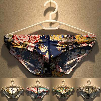 Soutong Low Waist Men Underpants Super Thin Nylon Flower Printed Classics Briefs for Sleep