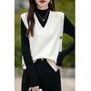 [Ailiyumo] knit vest ladies spring vest v neck Thin knit sweater sleeveless short length Plain color layered clothing with button slit Fashionable