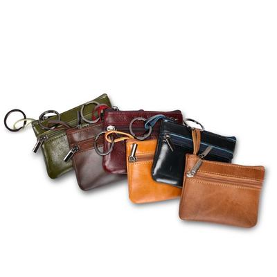 Women's Genuine Cow Leather Coin Purse Small Pocket Wallet with Key Chain Compact Ladies Leather Card Holder