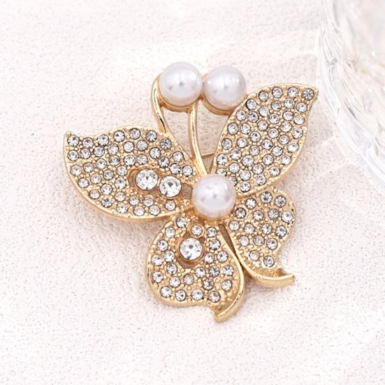 Vintage Clothing Accessory Women Butterfly Brooch Pin, Shape Lapel Pin with Alloy Faux Pearls Rhinestones, Jewelry for Dresses Coats Jackets Pins