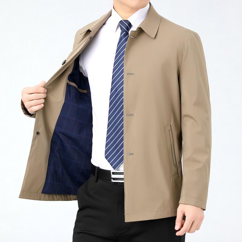 Spring and Autumn Mulberry Silk Windbreaker Casual Lapel Jacket Middle-aged Men Thin Button Tops and Coats