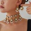 European & American Ethnic Geometric Gemstone Jewelry Set: Necklace & Earrings