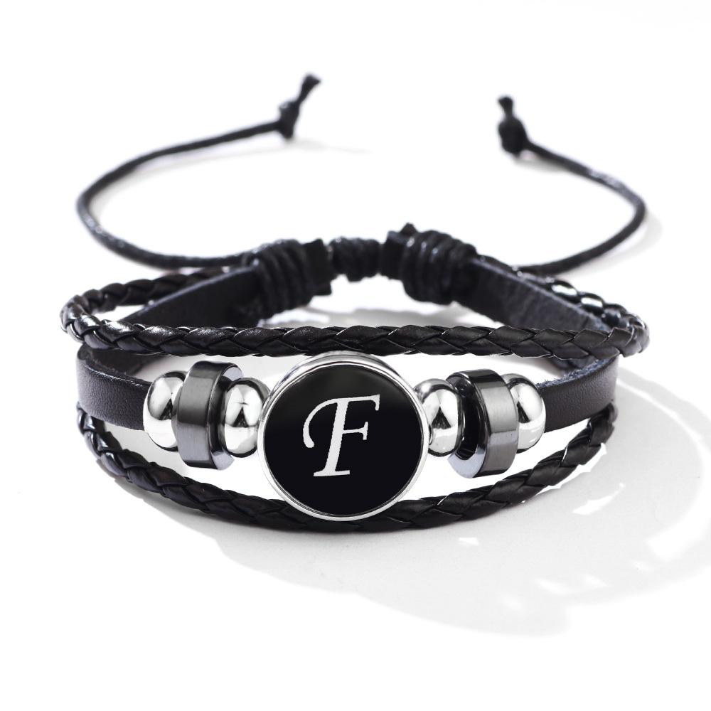 Fashion 26 Letters PU Leather Bracelets Multilayer A-Z Name Initials Bracelet For Men Wrist Accessories Jewelry Birthday Gifts