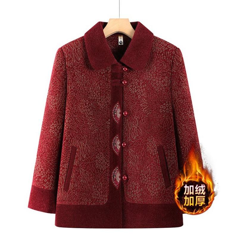 Winter coat medium and old women's clothing embroidery thickened 0 elderly clothes velvet warm outer wear