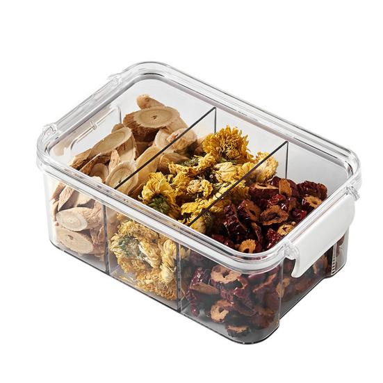 Sealed Storage Box Transparent Multi-Compartment Food Container Stackable Airtight Canister for Kitchen Cabinet Pantry Loose Tea Leaves Herbs Spices