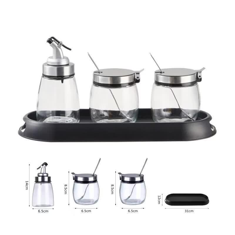 Desktop Glass & Stainless Steel Condiment Set