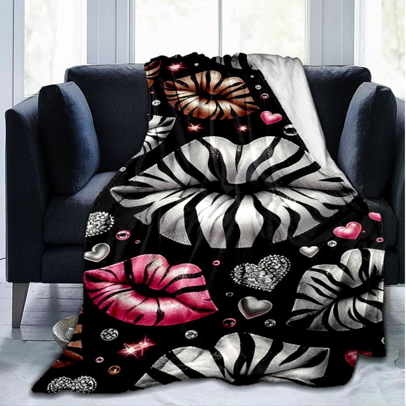 Lips Hearts blanket Personalized Name Flannel Blanket Soft Cozy Plush Throw for Sofa Bed Lightweight Home Décor