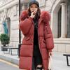 Women Winter Jacket with Furry Hood Thickened Padded Down Coat Drawstring Waist Zipper Closure Mid Length Windproof Cold Weather Cotton Coat