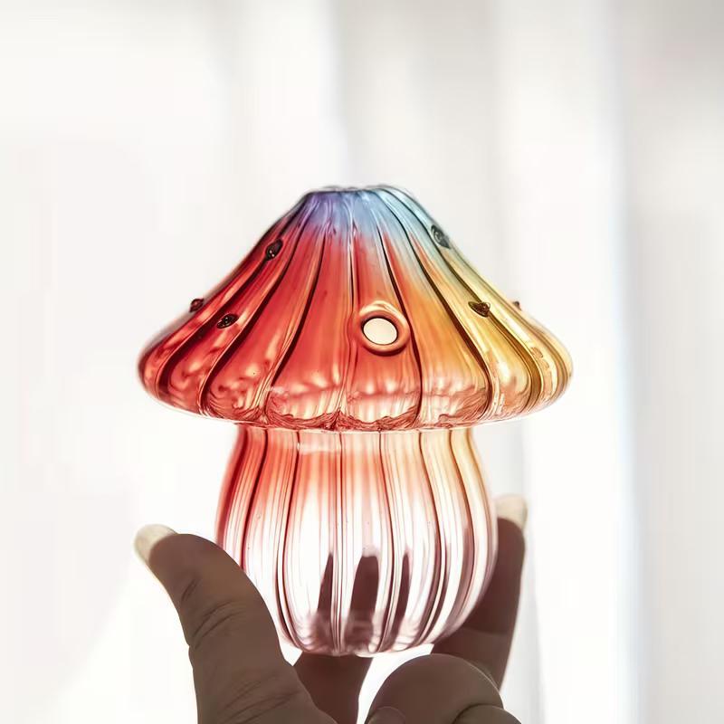 Colourful Glass Mushroom Vase For Plant Display Home Decor Table Centerpiece Hydroponic Aromatherapy Vase Desktop Art Decoration