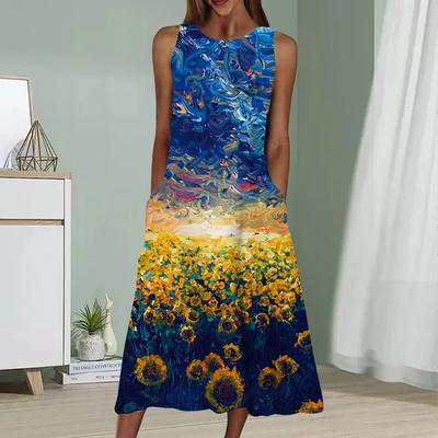 Summer Fashion Sexy Sleeveless Dress Soft Casual 3D Garden Print Dress Sleeveless Sling Dress