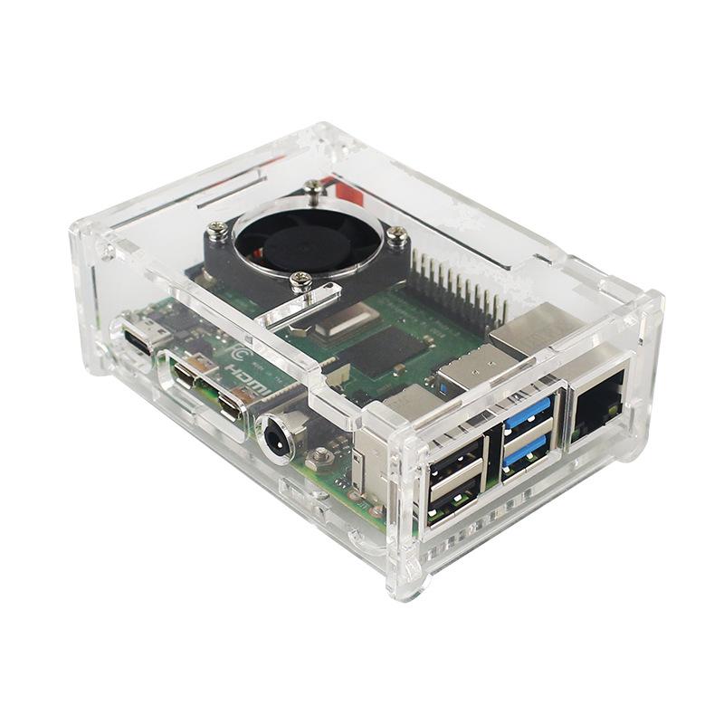 Raspberry Pi 4B Acrylic Protective Case + Fan with Installation Screws