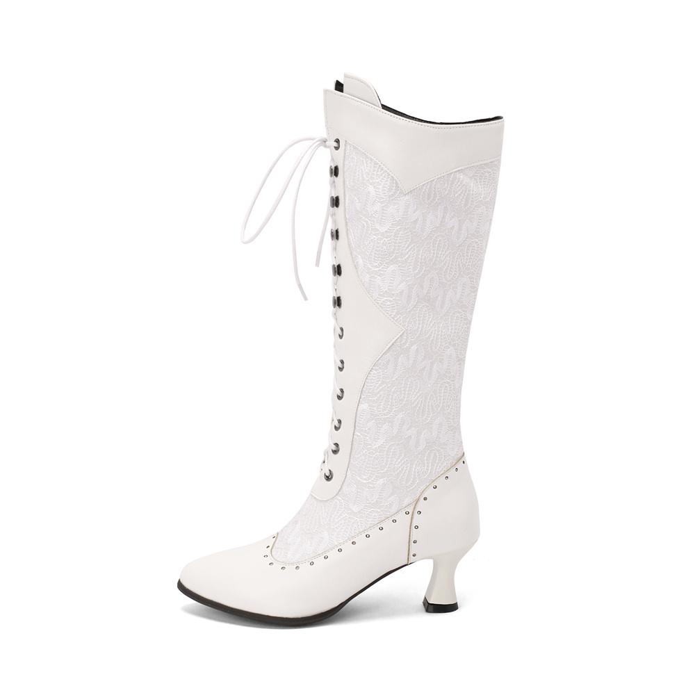 Mote Kvinner Viktoriansk Spiss Tå Midt-legg Støvler Skinn Snøring Hul Ut Punk Snøring Merkelig Steampunk Høyhælsko Pluss Størrelse32-43