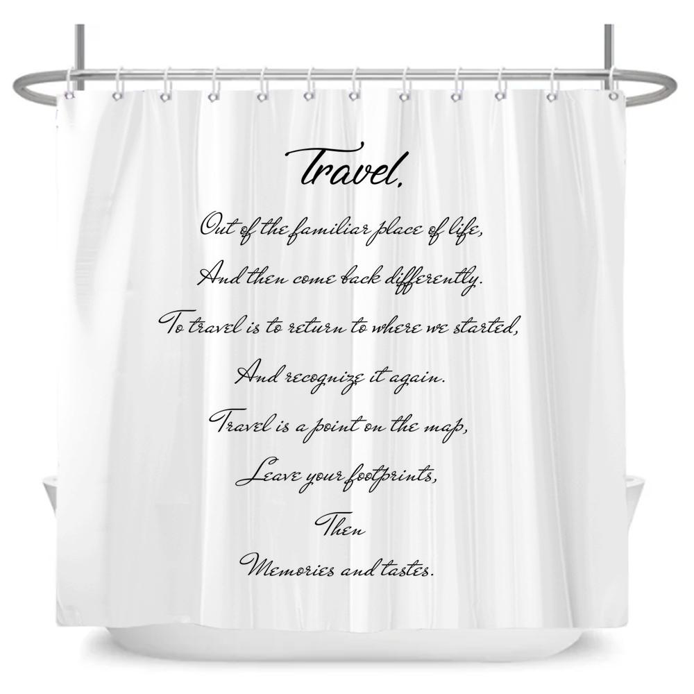 Tenda Doccia con Parole Artistiche Semplici Nordiche Stampa Bianca Minimalista Tenda per Vasca da Bagno Poliestere Impermeabile Decorazione Tenda da Bagno