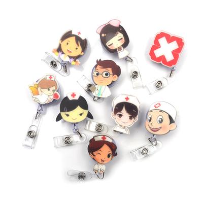 Button Retractable Nurse Doctors Badge Holder School Supplies Exihibiton Cute Clip On ID Name Card Cartoon  Accessories