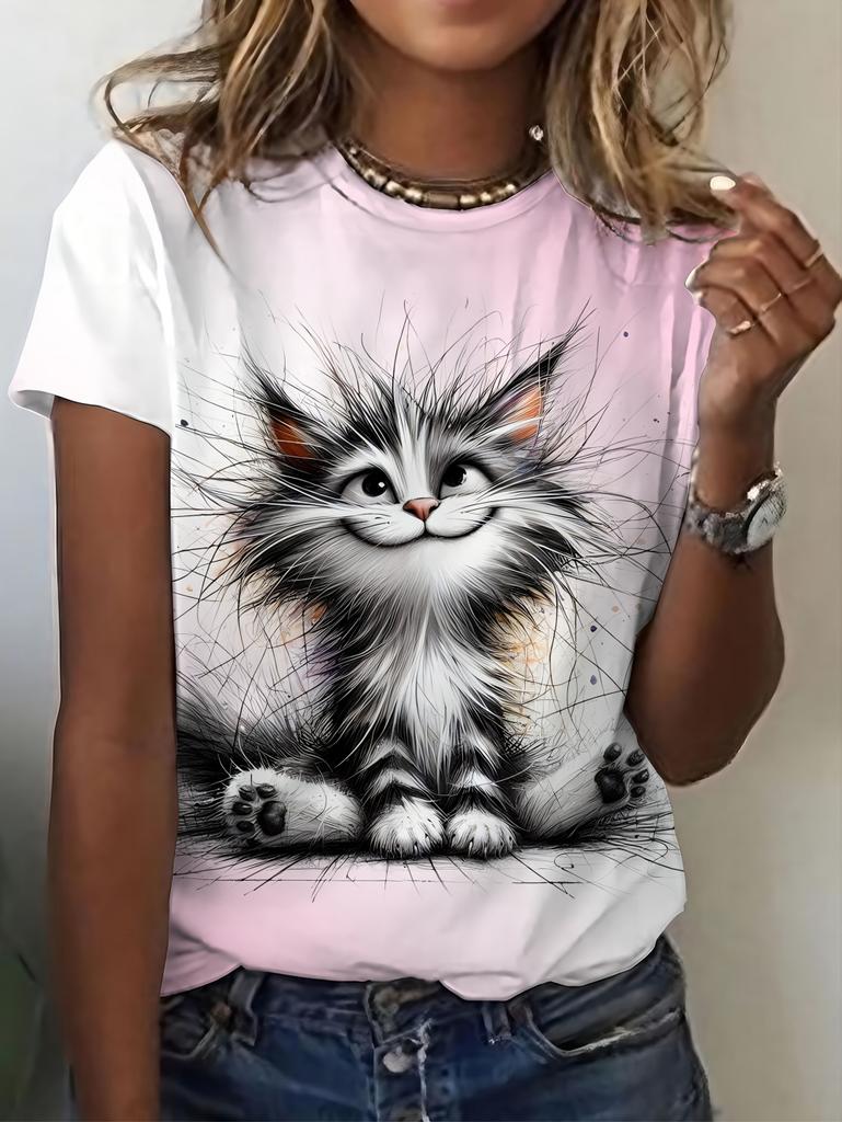 Lustige Damen verspielte Tierprint T-Shirts Sommer Kurzarm Rundhals Oberteile Lässige Mode T-Shirt High-End Damenbekleidung