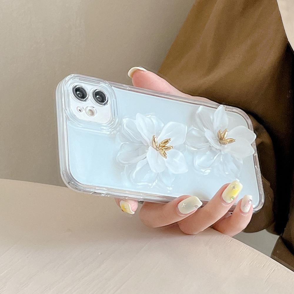 Chic White Flower Clear Phone Case For Iphone 14 12 11 13 Pro Max Xr X Xs Max 7 8 Plus Se 2020 Girs Fashion Cover