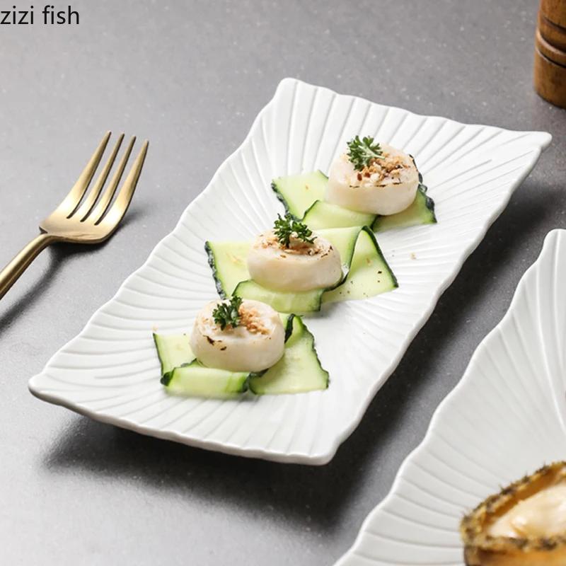 Plato de Barra Larga Irregular de Cerámica Blanca Pura Plato para Sushi Dim Sum Plato para Presentación de Cocina Molecular Vajilla Creativa para Restaurante
