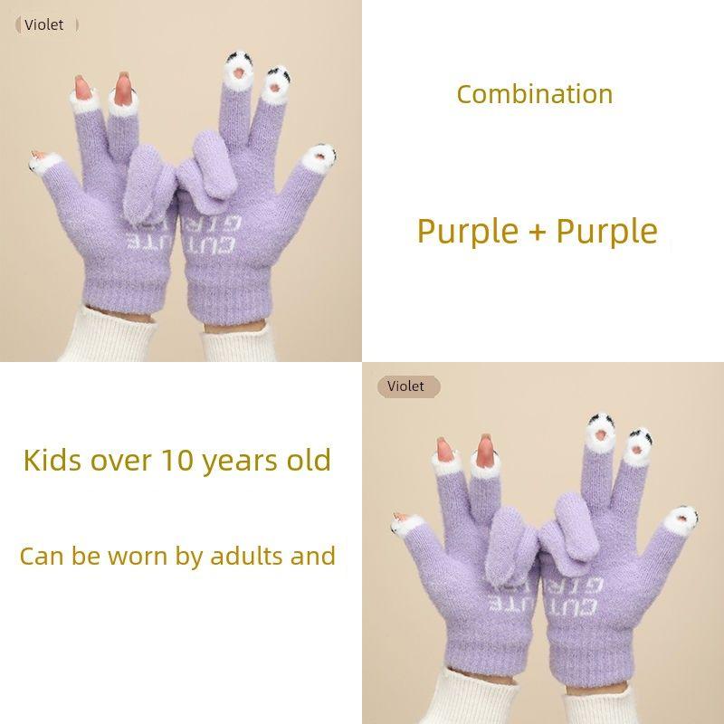 

Gloves Women Winter Cute Touch Screen Cycling Korean Series Knitted Wool Finger Division All-Inclusive Cold-Proof Wind Purple + purple [2 pairs]] One size