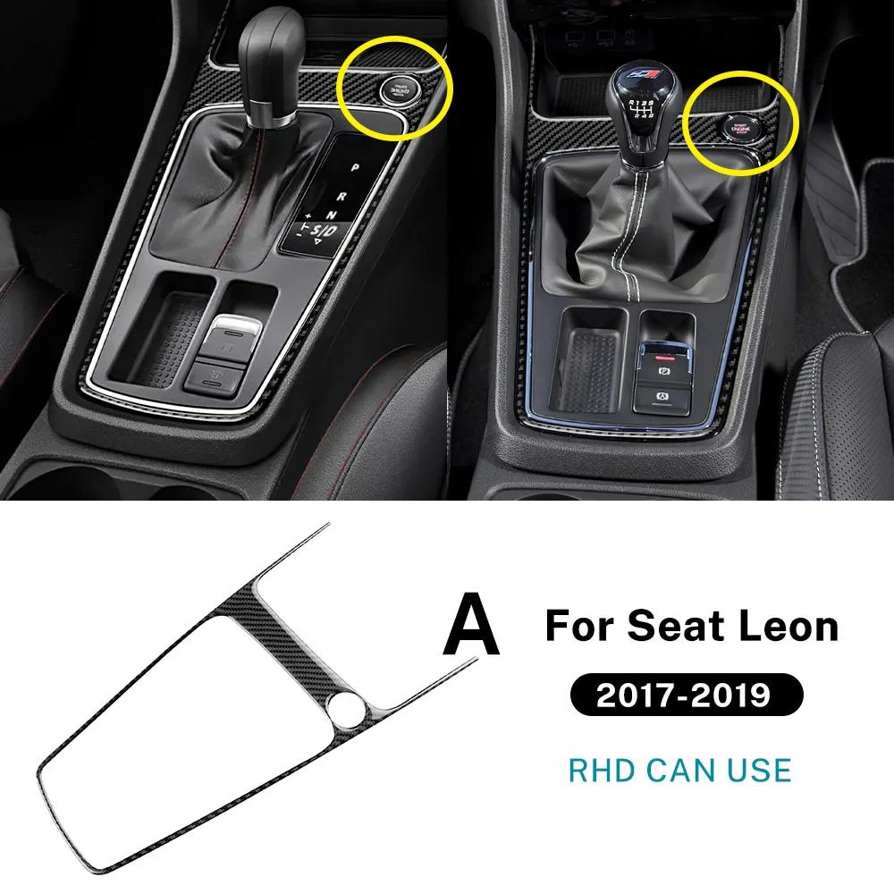 Real Soft Carbon Fiber Sticker For Seat Leon 2017 2018  LHD RHD Car Gear Shift Outer Frame Panel Trim Interior Accessories