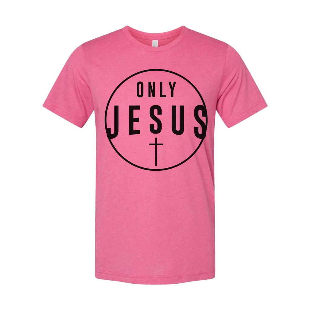 Unisex Christian T Shirt Featuring Only Jesus Circle Cross Logo For Faith and In
