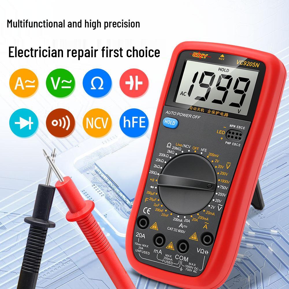 Shengde DT9205N High-Precision Digital Multimeter with Anti-Burn Protection and Auto Power-Off
