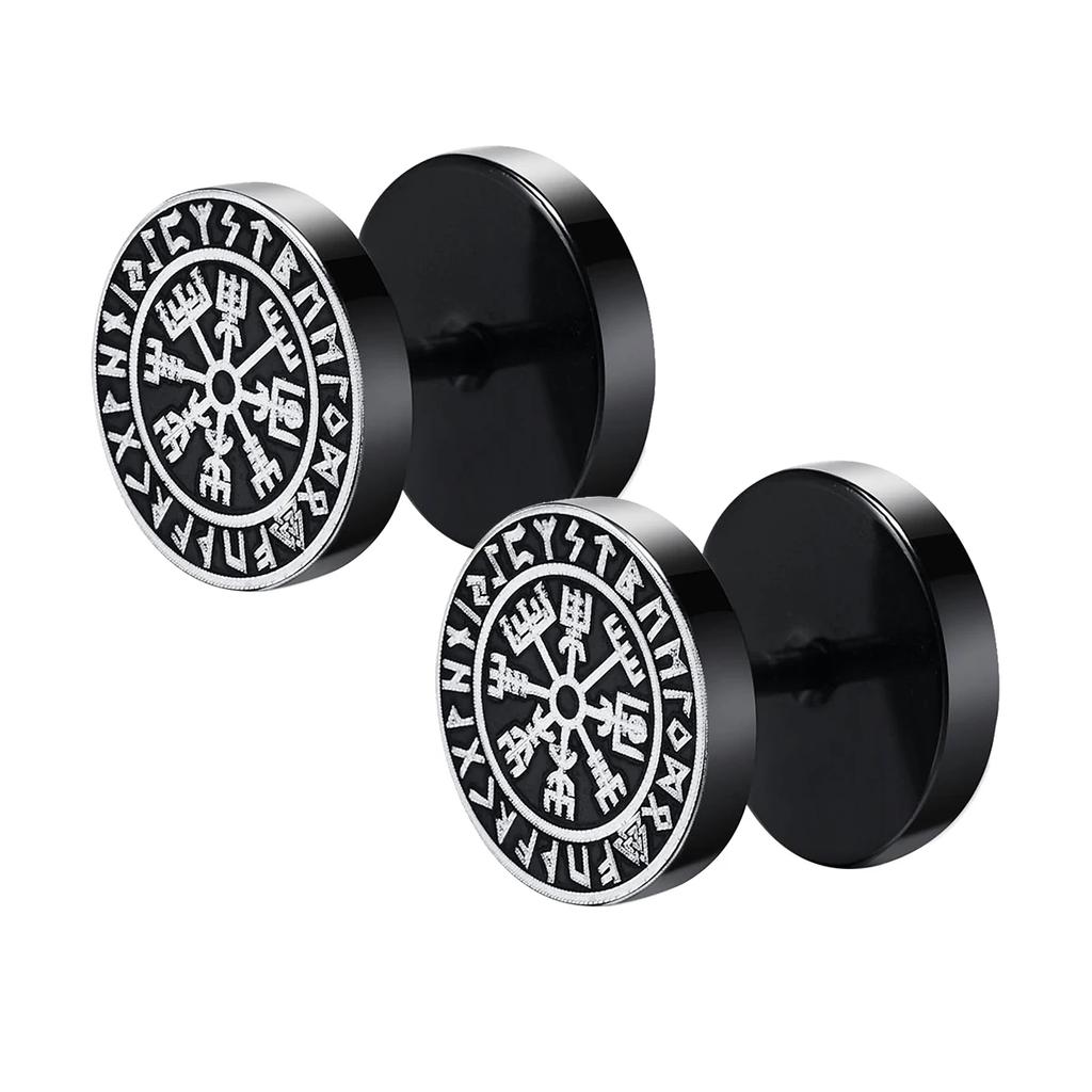 Gothic Norse Viking Runes Stud Earrings for Men Boys,Rock Punk Stainless Steel Valknut Wolf Head Compass Celtic Knot Earrings