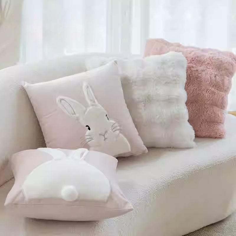 45x45cm Handmade 3D Plush Rabbit Pillowcase Ins Popular Embroidered Sofa Cushion Cover Cozy Bedroom Decorative Pillow Cover