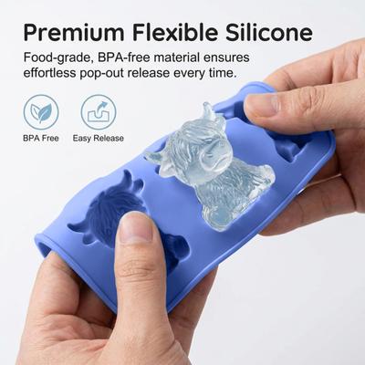 Mini Highland Cow Ice Cube Mold Food-Grade Flexible Silicone Ice Tray Easy Demolding Reusable 3D Cow Shaped Ice Cube Maker for Whiskey Cocktails
