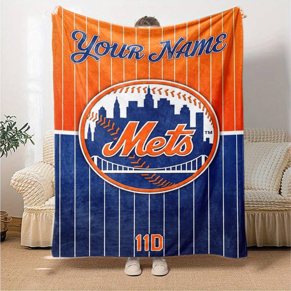 Name Custom New York Mets Print Flannel Blanket High Quality Warm Comfortable Cover for All Seasons Perfect for Gifts Home Decor