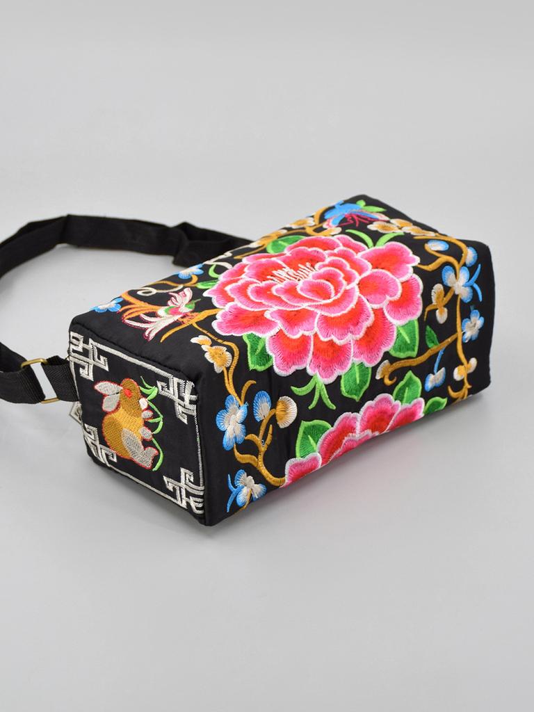 Borsa a tracolla in tela ricamata in stile etnico con tasca per telefono per l'uso quotidiano