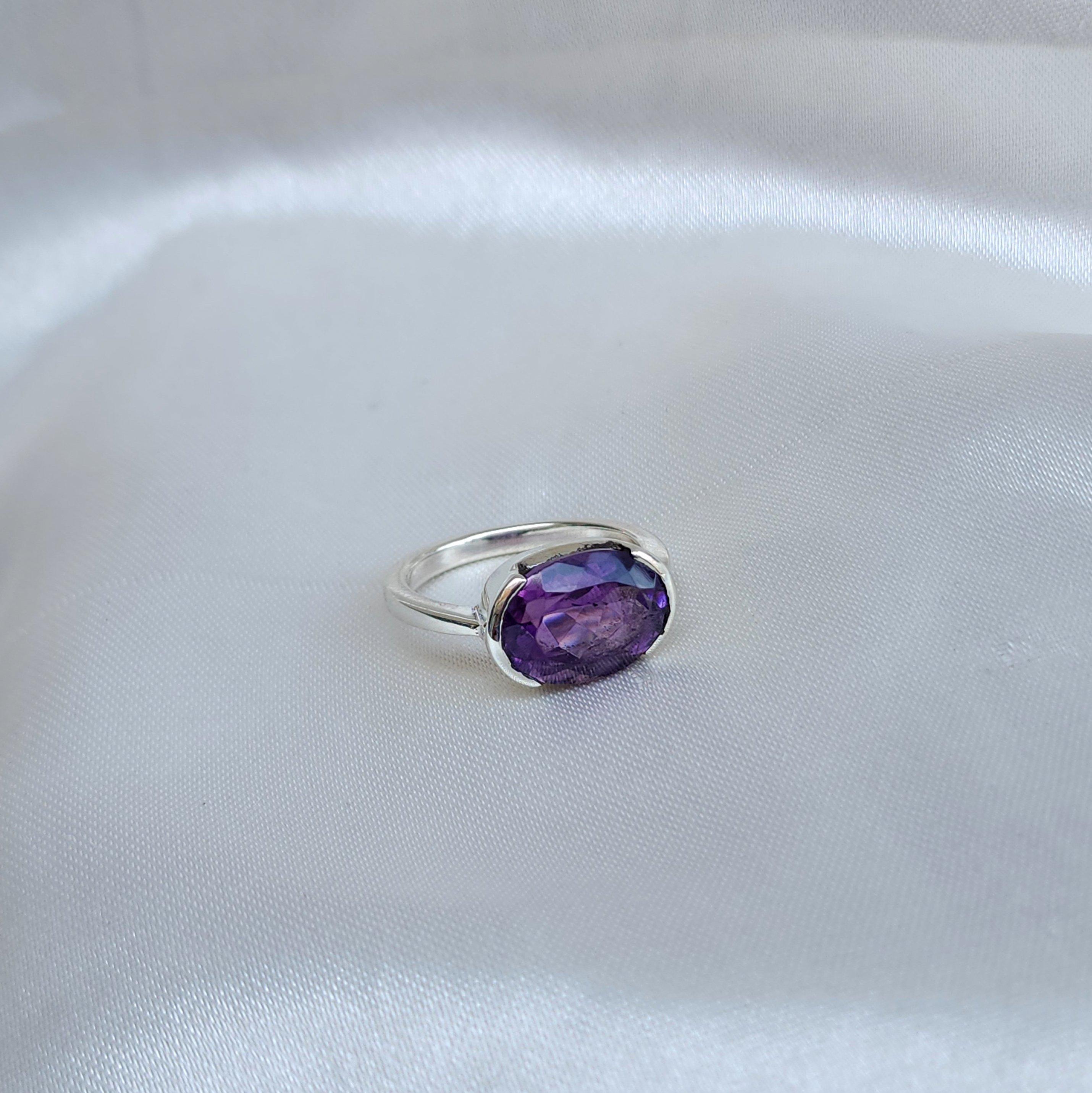 

Кольцо с натуральным аметистом, кольцо с фиолетовым драгоценным камнем, кольцо из стерлингового серебра 925 пробы, кольцо с камнем, ювелирные изделия ручной работы 6 серебряный