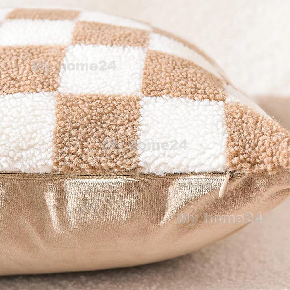 1 pièce 45*45cm 50*50cm Housse de Coussin Peluche à Carreaux Tissée Housse de Coussin Jeté pour Voiture Canapé Housse de Coussin en Velours Court Coussin