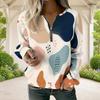 Women Plus Size V Neck Front Zip Long Sleeve Abstract Printed Sweatshirt