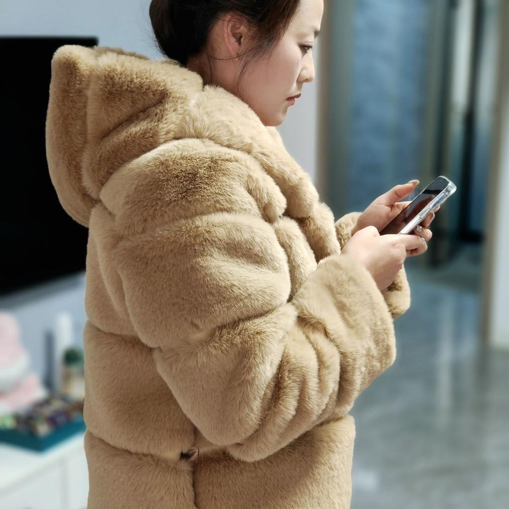 Street style imitation fox fur jacket hooded artificial fur top women's imitation fox fur winter coat