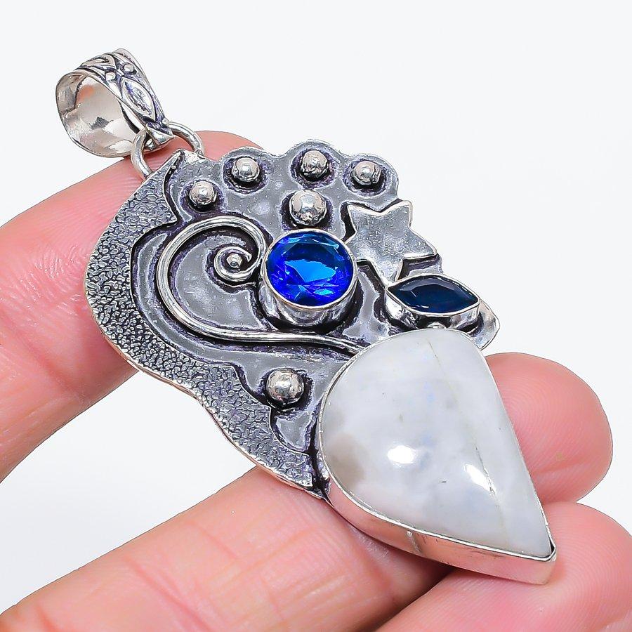

Natural Moonstone, Topaz Gemstone 925 Sterling Silver Jewelry Pendant 2.56 a9b63
