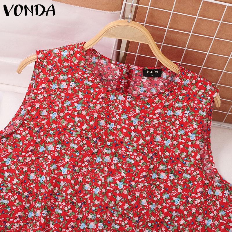 VONDA Lässige, ärmellose Tanktops mit Rundhalsausschnitt und Blumendruck für Damen