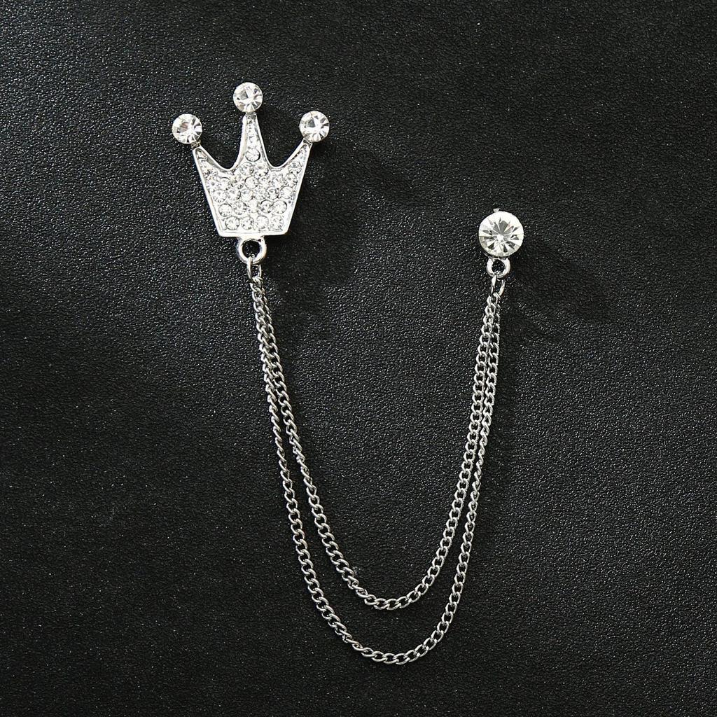 Herrenanzug-Reversnadel-Set im koreanischen Stil mit Kronenbrosche, Kette und Stern-Korsage