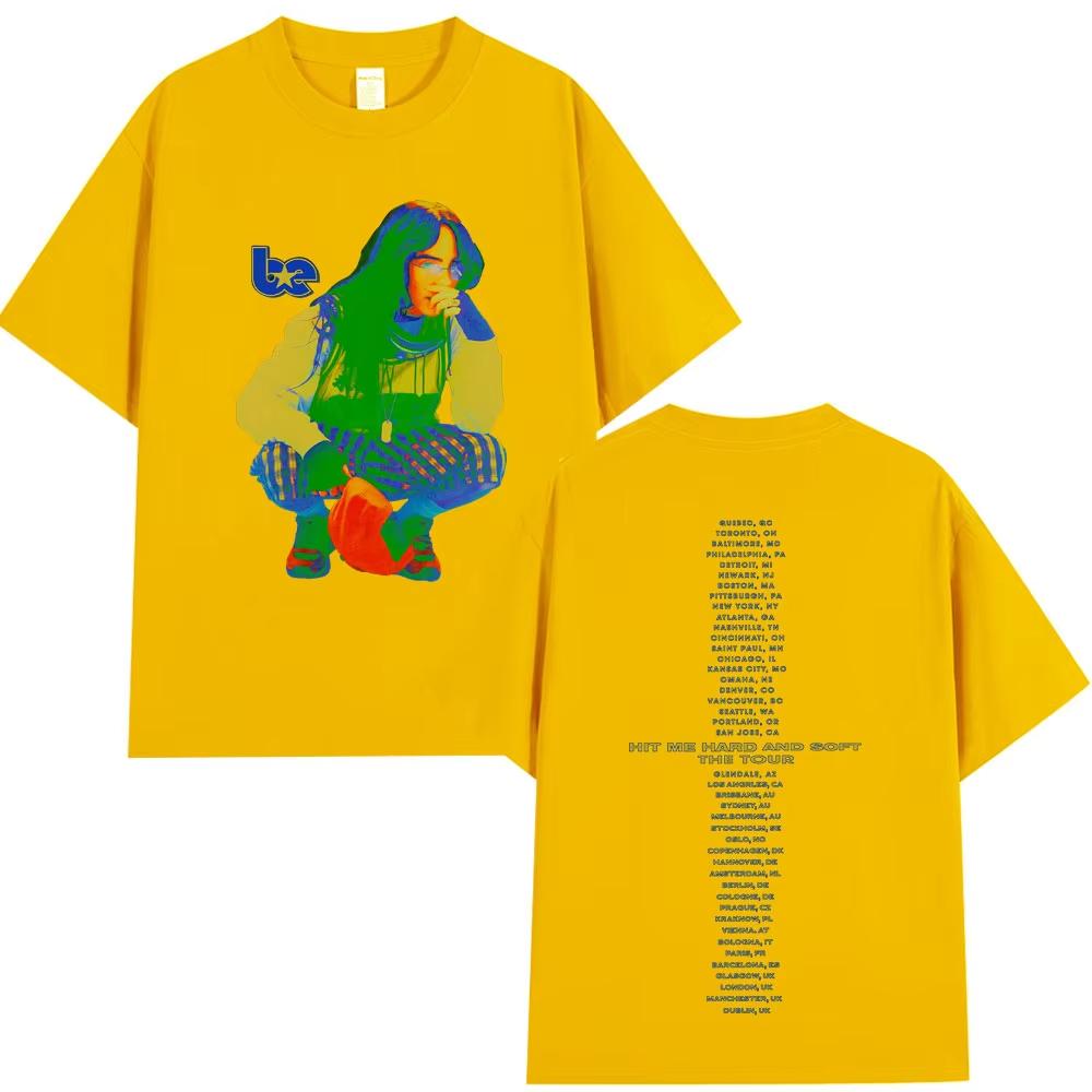 Singer Billie Eilish Cotton Men's Shirt Y2k Short Sleeved Hit Me Hard and Soft Album Graphics Women Hip-hop Comfortable T-shirt