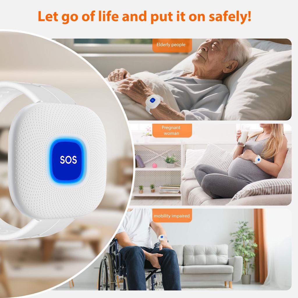 Kabelloser Pager-Anruftaster Wifi Notfall-Alarmarmband Intelligenter Pflegekraft-Pager für Ältere Kinder Krankenhaus Pflegeheim Mit 100 Fuß