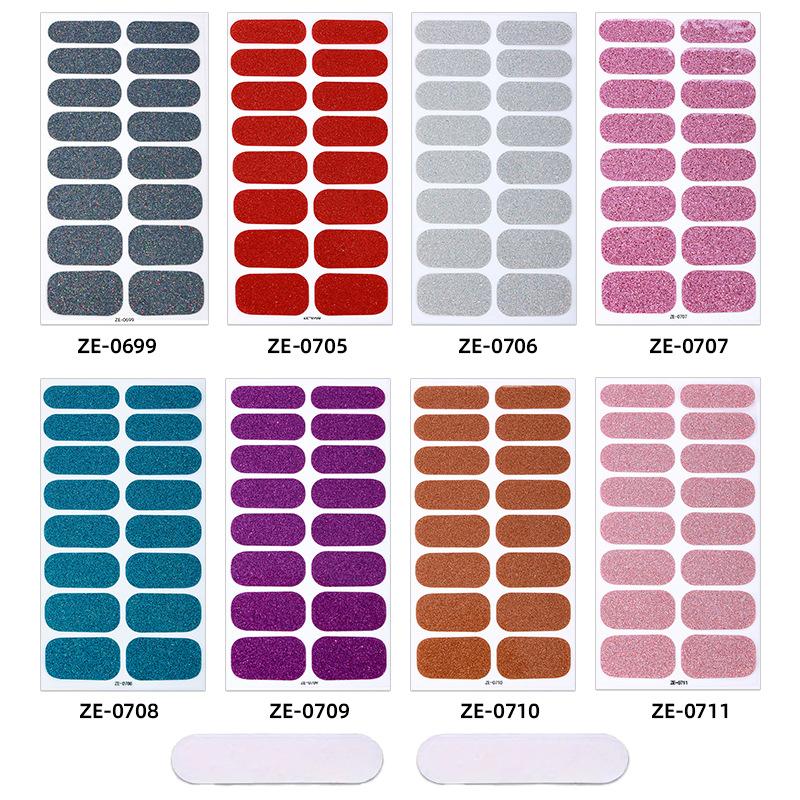8Sheets Glitter Full Cover Nail Polish Stickers Sparkly Solid Color Nail Art Wraps Set 8sheets
