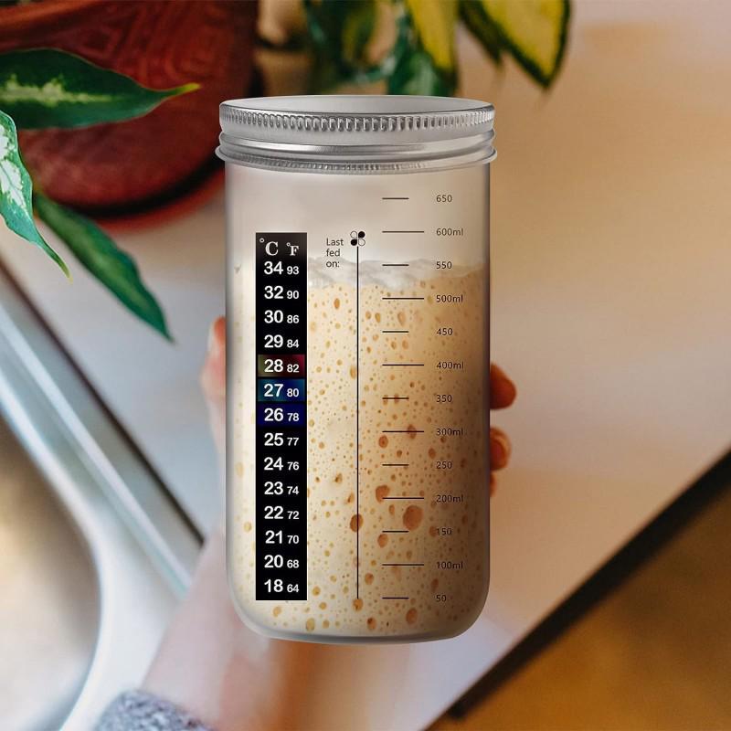 24oz Sourdough Fermentation Glass Jar with Thermometer & Lid for Bread Baking