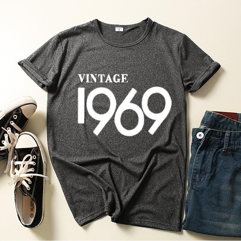 Vintage 1969 1971 Buchstabenaufdruck Damen T-Shirt Kurzarm O-Ausschnitt Locker Damen T-Shirt Damen T-Shirt Tops Kleidung Camisetas Mujer