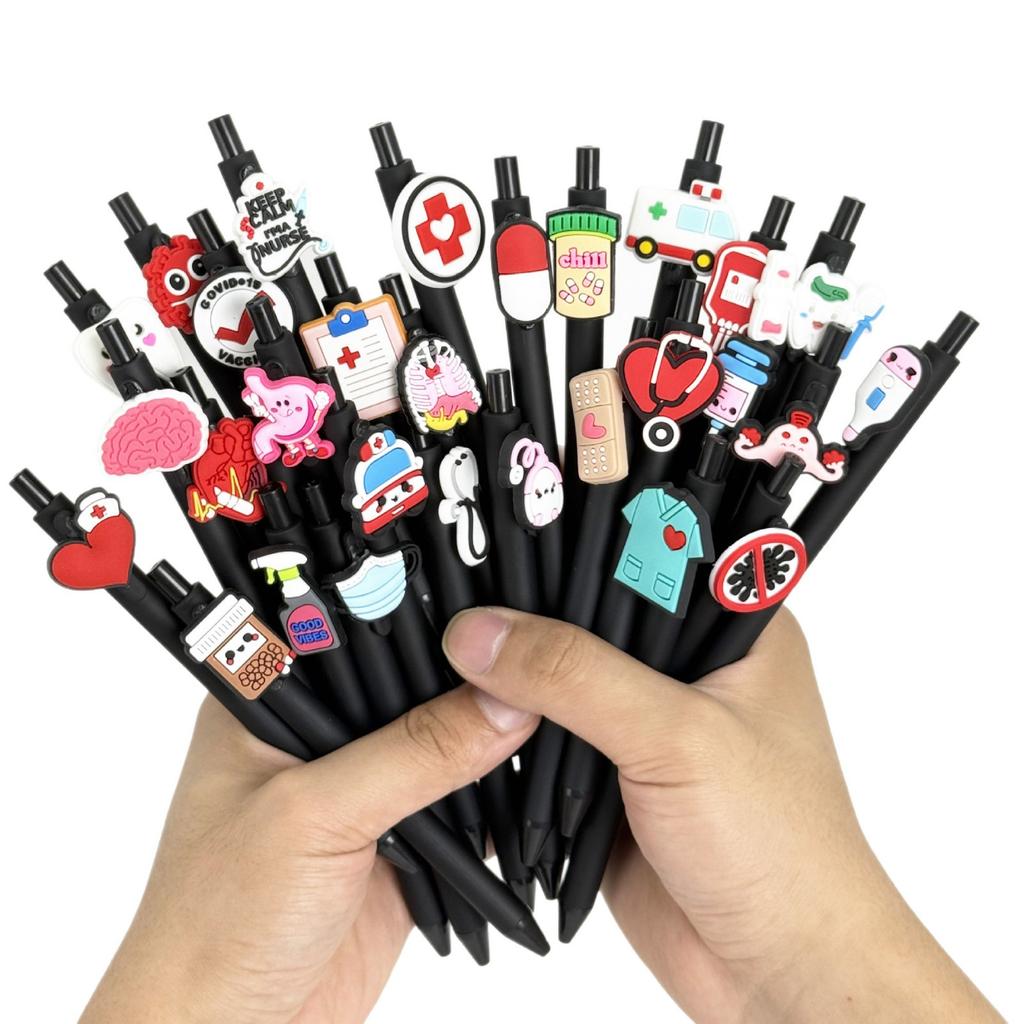 10Pcs Black Series Medical Pens, Quick-Dry Plastic Ballpoint Pens with Medium Tip, Suitable for Nurses and Healthcare Professionals, Retractable Closu