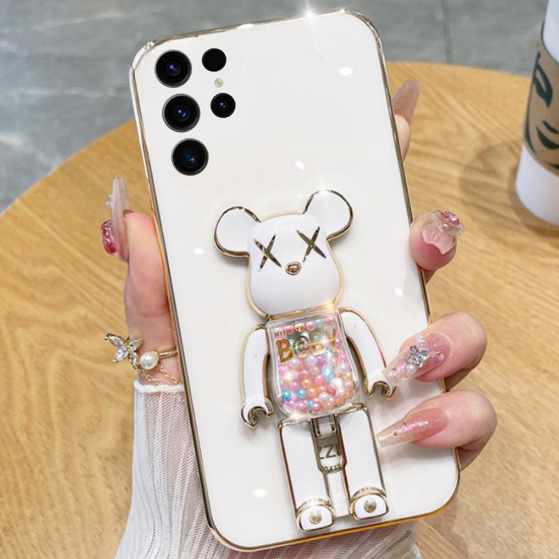 For Galaxy S26 Ultra Plus Case Soft Electroplated Quicksand Hourglass Pellet KWAS Bear silicone shockproof Protector Smooth