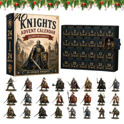 Knight Collectible Decor Christmas Medieval Advent Calendar, with 24 Acrylic Decorations, Figures Day Xmas Countdown Calendar Box, Holiday Party Gift
