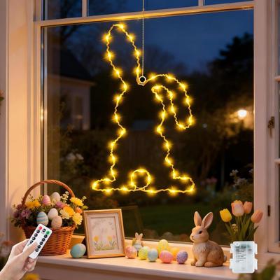 LED-Fensterlicht Oster-Hängelampe mit 8 dynamischen Modi Fernbedienung Timer Batteriebetrieben Wasserdicht Metall Osterhase Lichterkette für