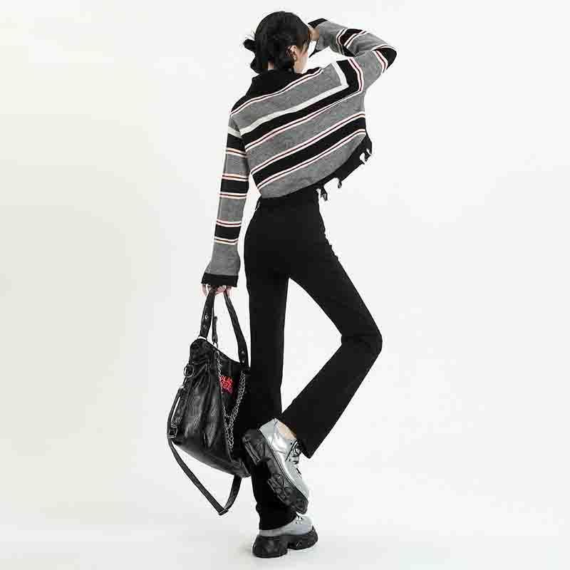 Elastic High-Waisted Black Straight-Leg Jeans for Women - Slimming Spring/Summer 2024 Collection