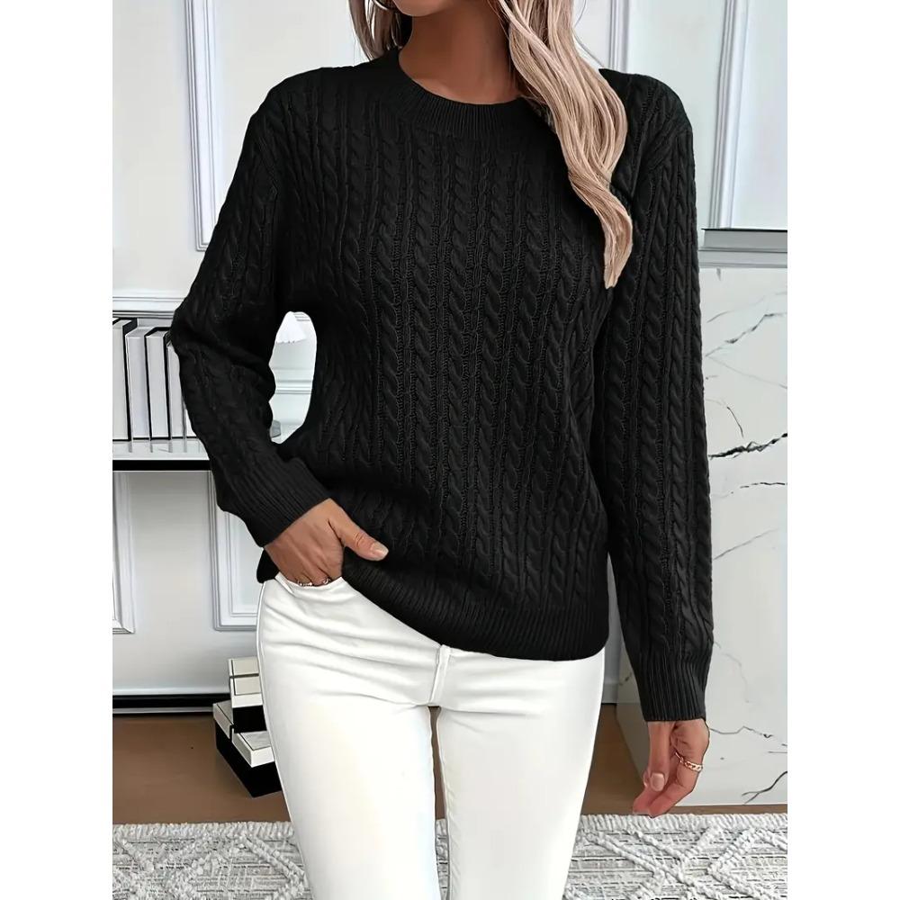 Maglione Classico a Treccia Girocollo, Pullover Versatile alla Moda